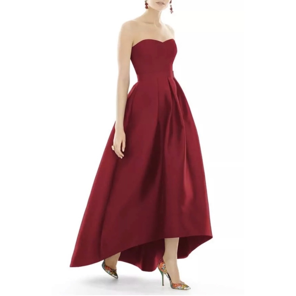 Alfred Sung D699S Strapless High Low Satin Gown